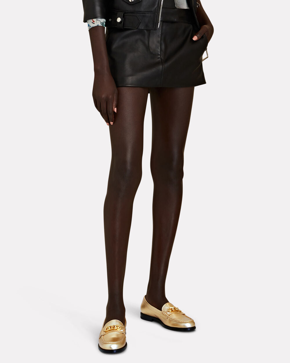 Intermix - Vlogo Chain Metallic Leather Loafers -