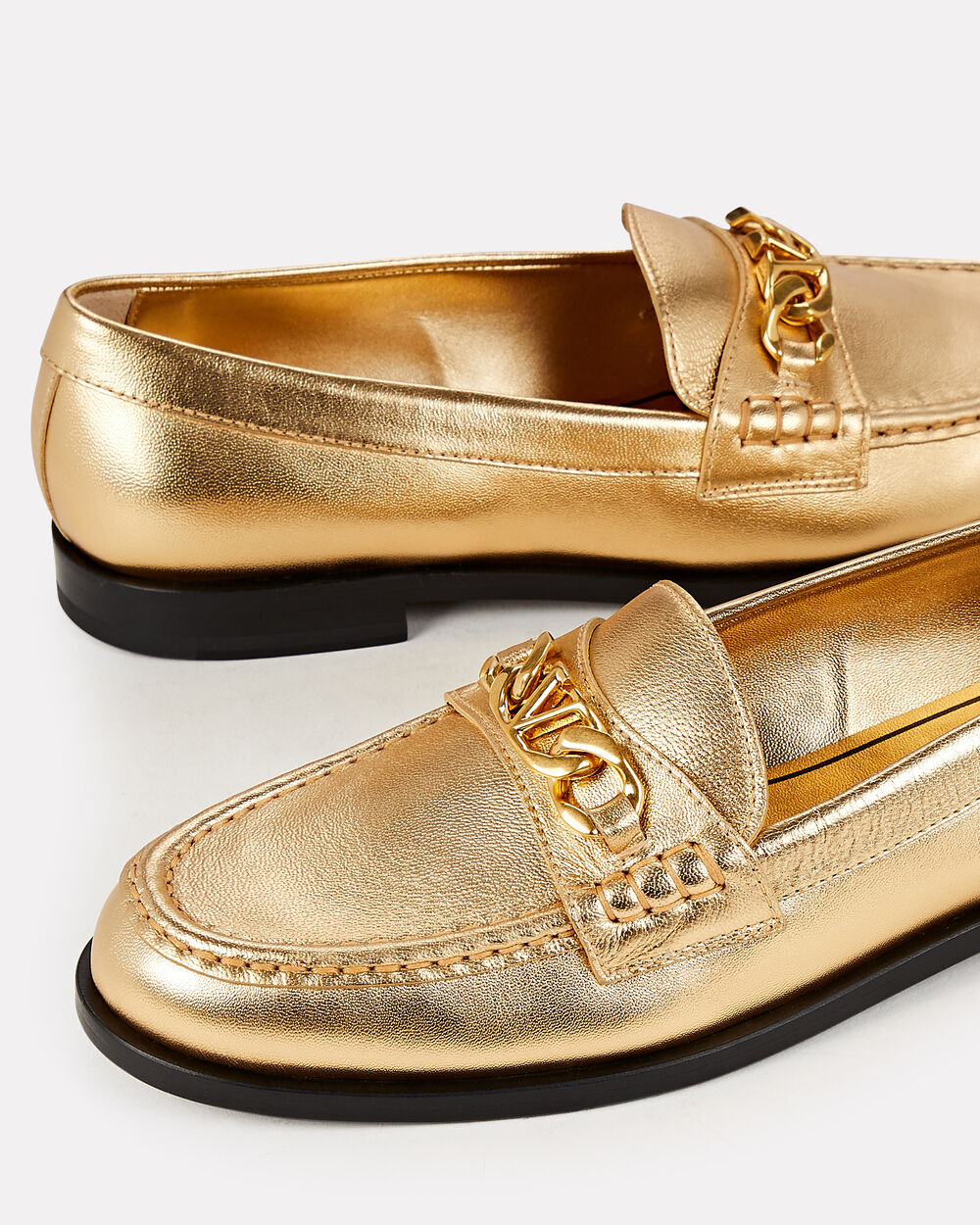 Intermix - Vlogo Chain Metallic Leather Loafers -