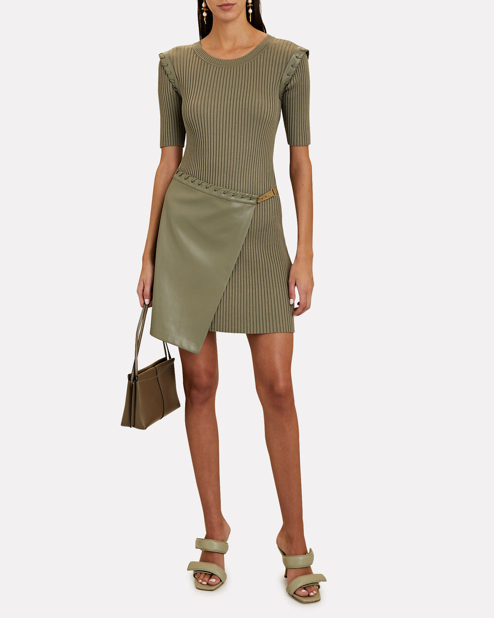 Intermix - Gianina Vegan Leather Rib Knit Mini Dress -