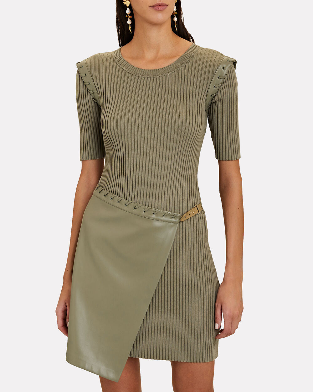 Gianina Vegan Leather Rib Knit Mini Dress