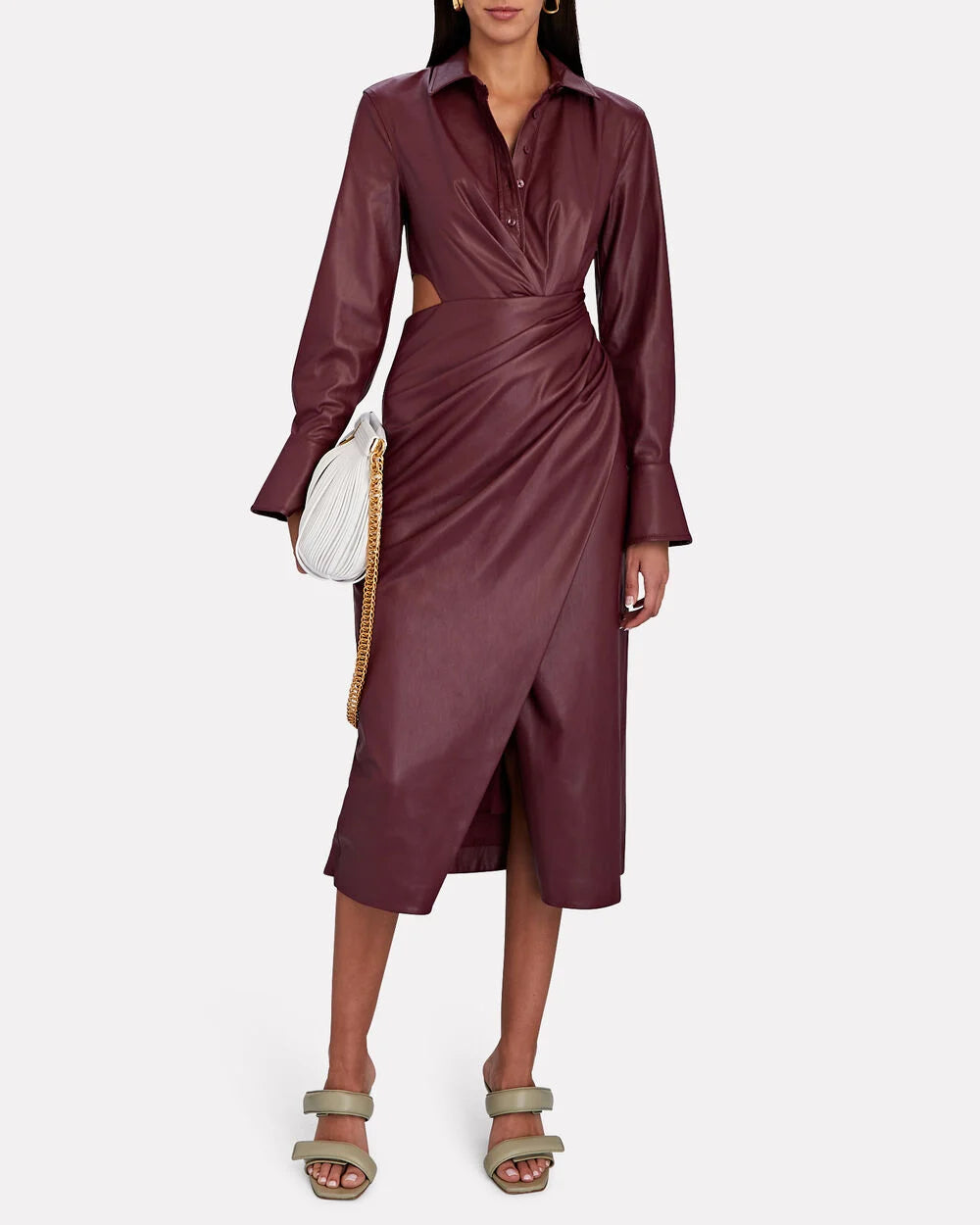 chinese dress ladies Claret Vegan Leather and Lace Dress with Draped Sleeves main image 1