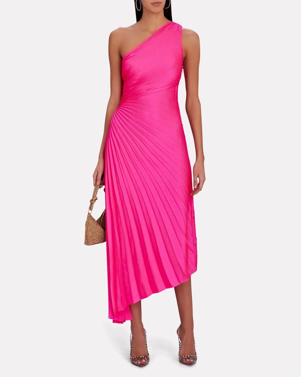 Delfine One-Shoulder Plisse' Midi Dress