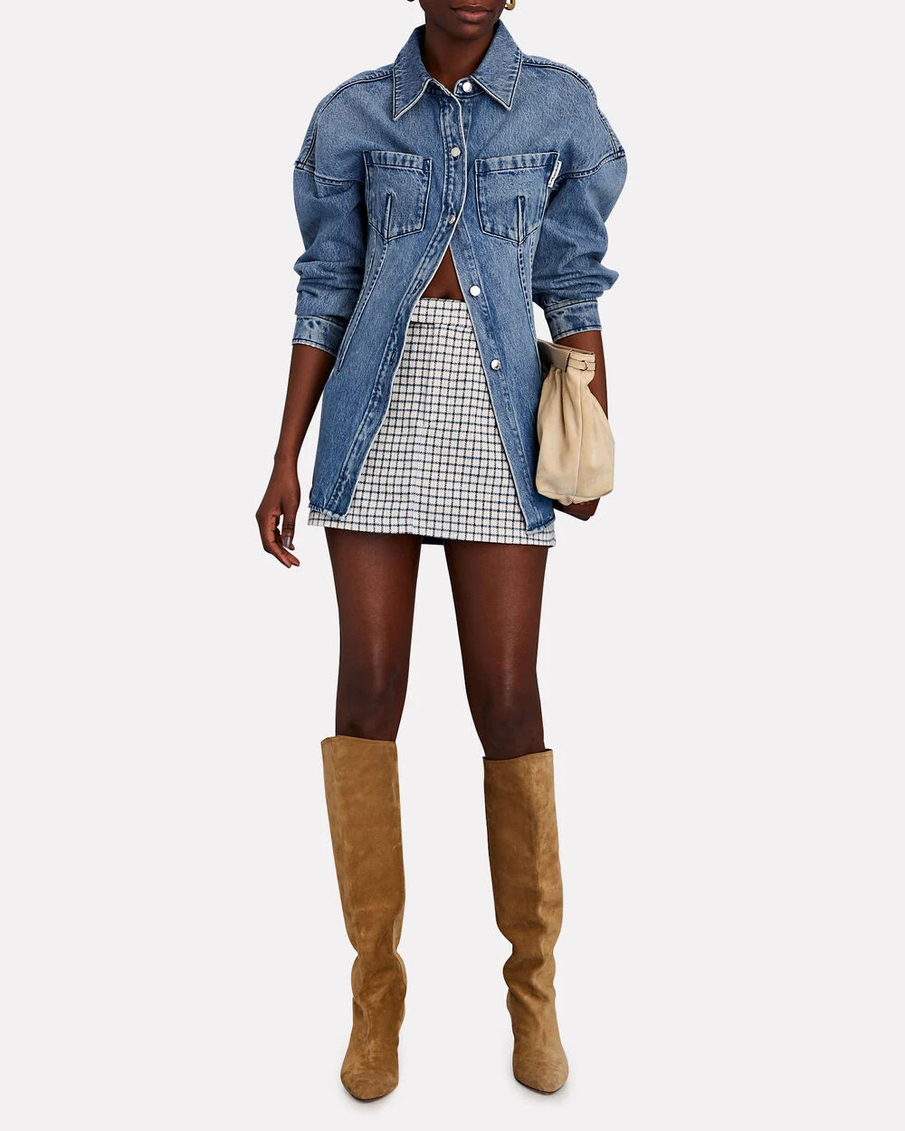 Intermix - Prim Brushed Checked Mini Skirt -