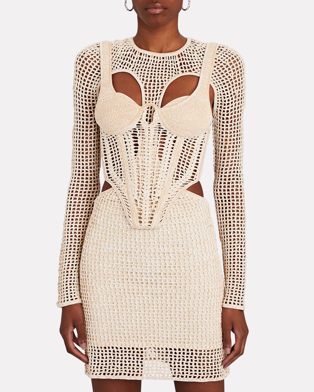 Intermix - Layered Crocheted Corset Mini Dress -