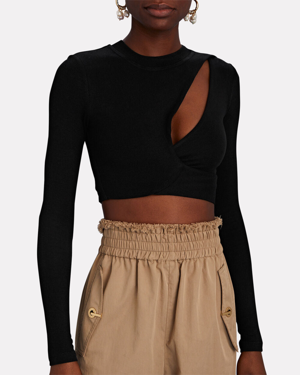 Intermix - Cut-Out Ribbed Knit Cropped Top -