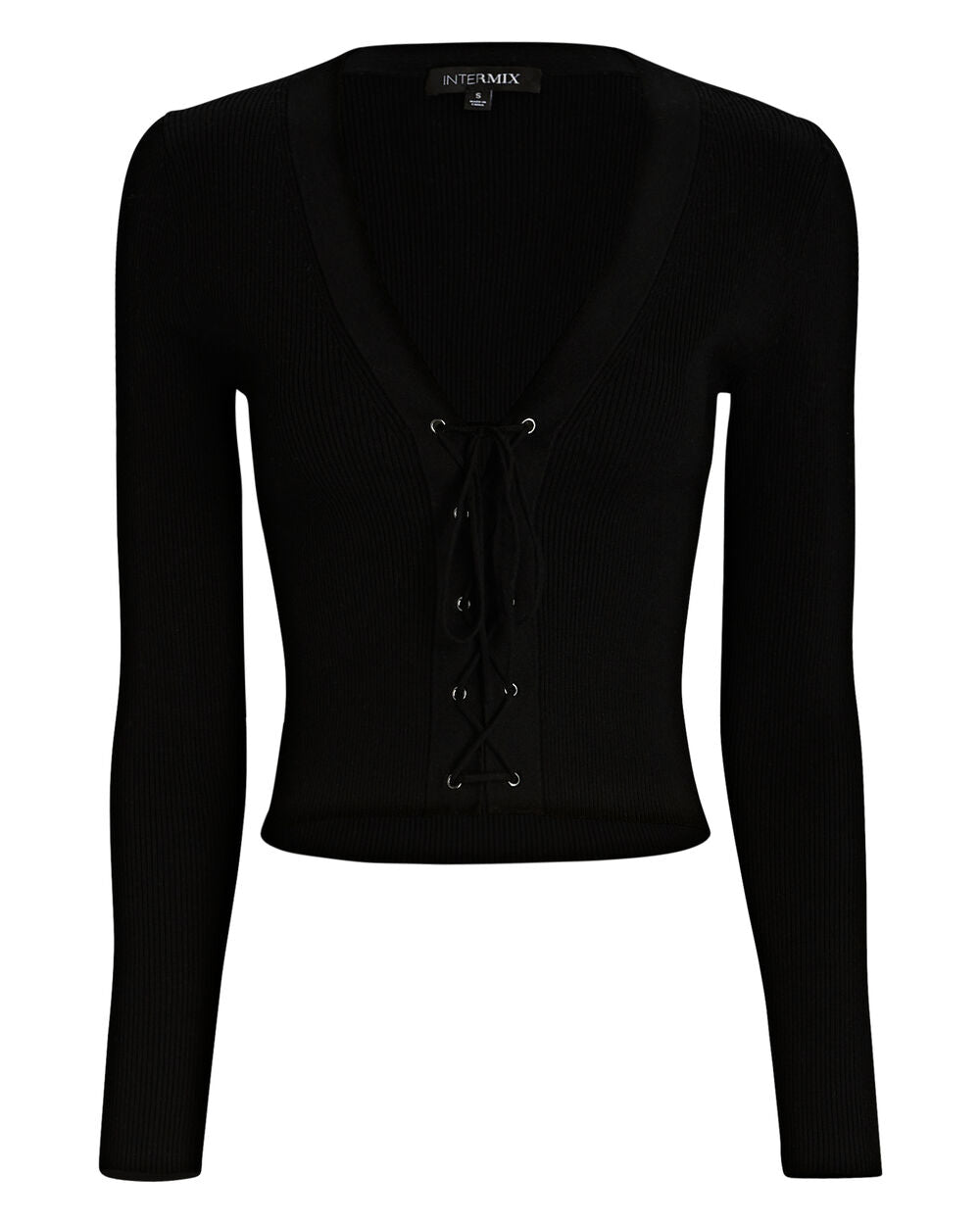 Intermix - Jeni Lace-Up Rib Knit Top -