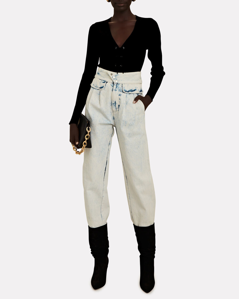 Intermix - Jeni Lace-Up Rib Knit Top -