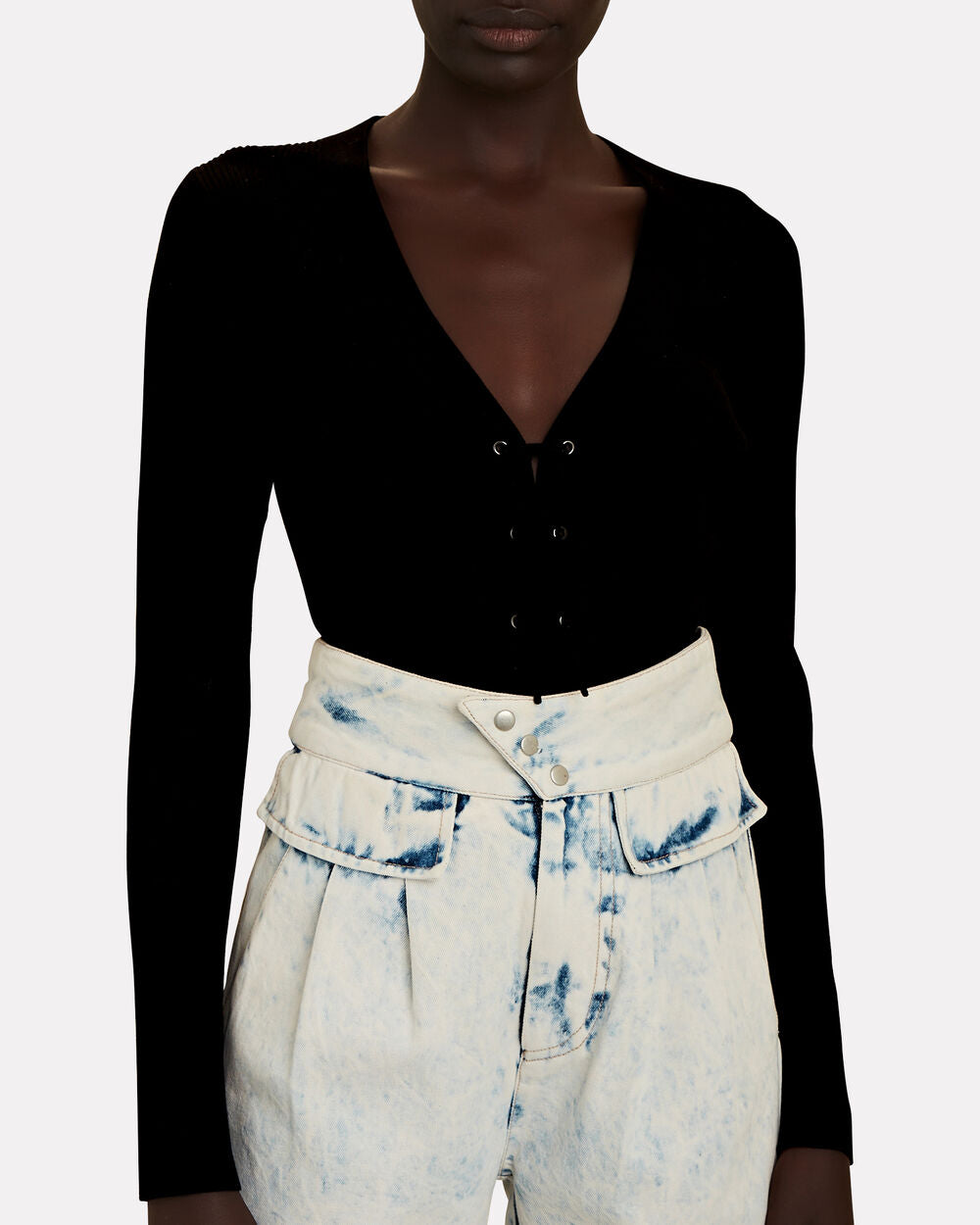 Intermix - Jeni Lace-Up Rib Knit Top -