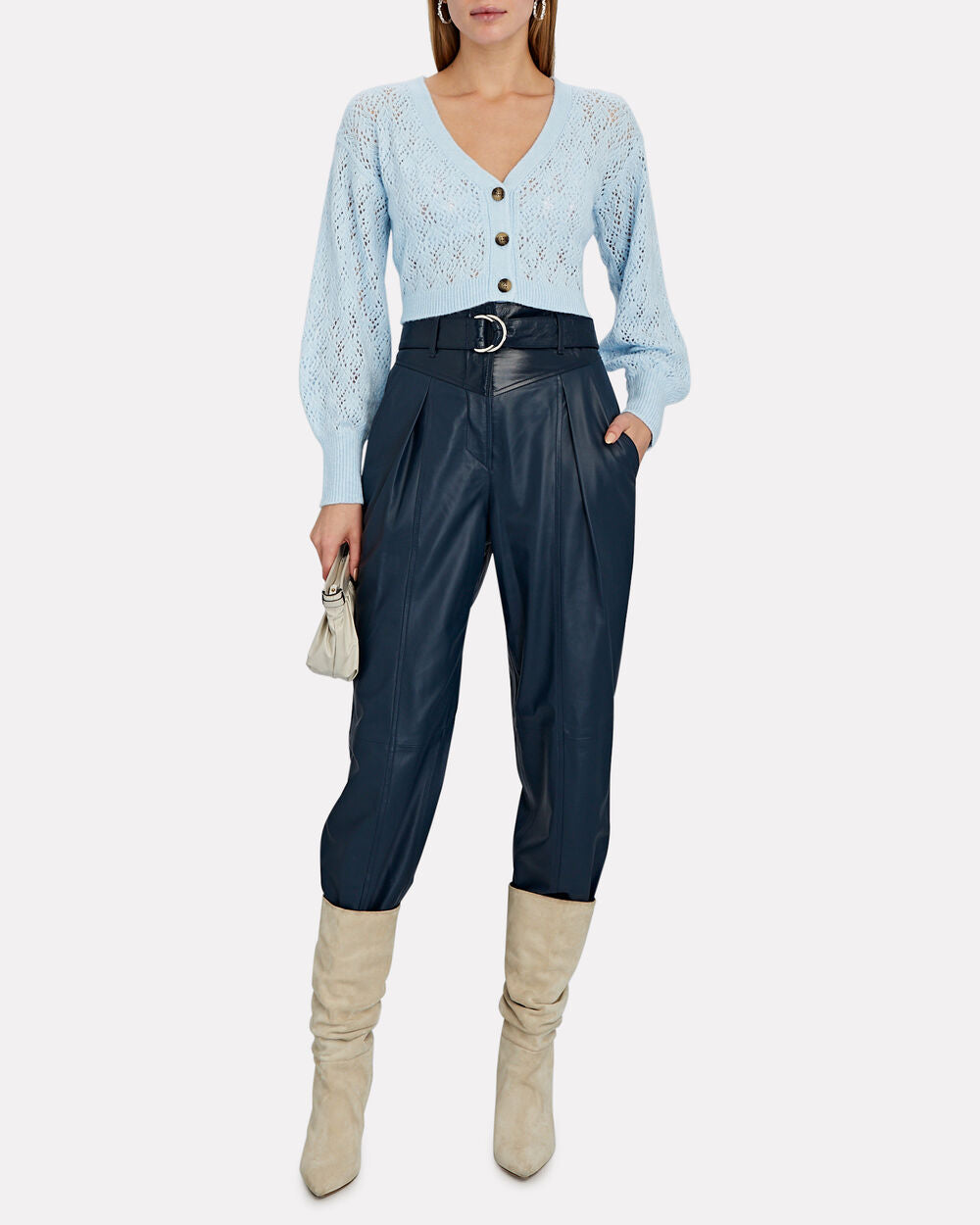 Intermix - Brea Cropped Pointelle-Knit Cardigan -