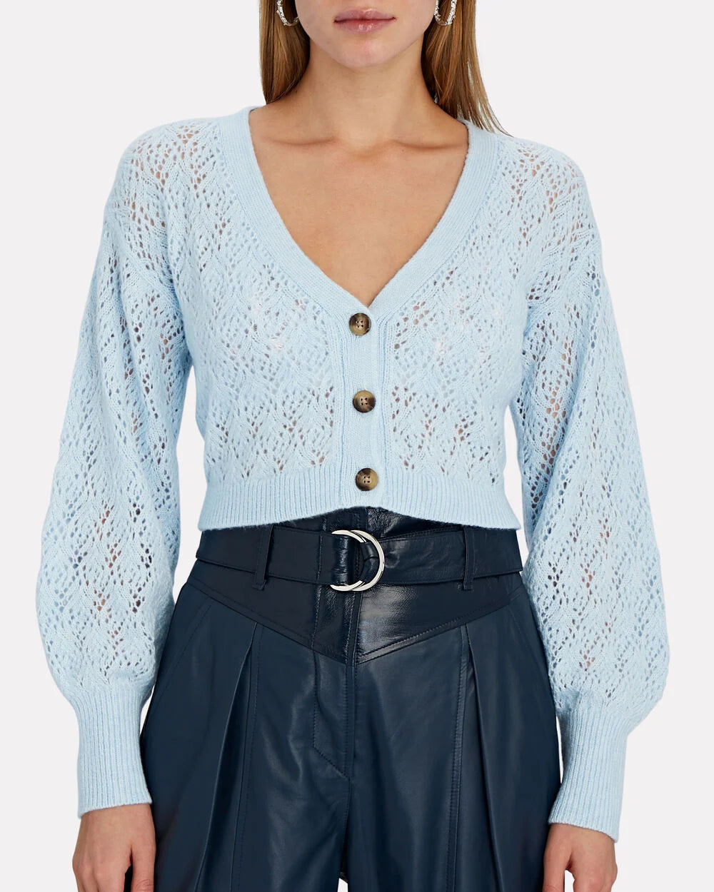 Intermix - Brea Cropped Pointelle-Knit Cardigan -