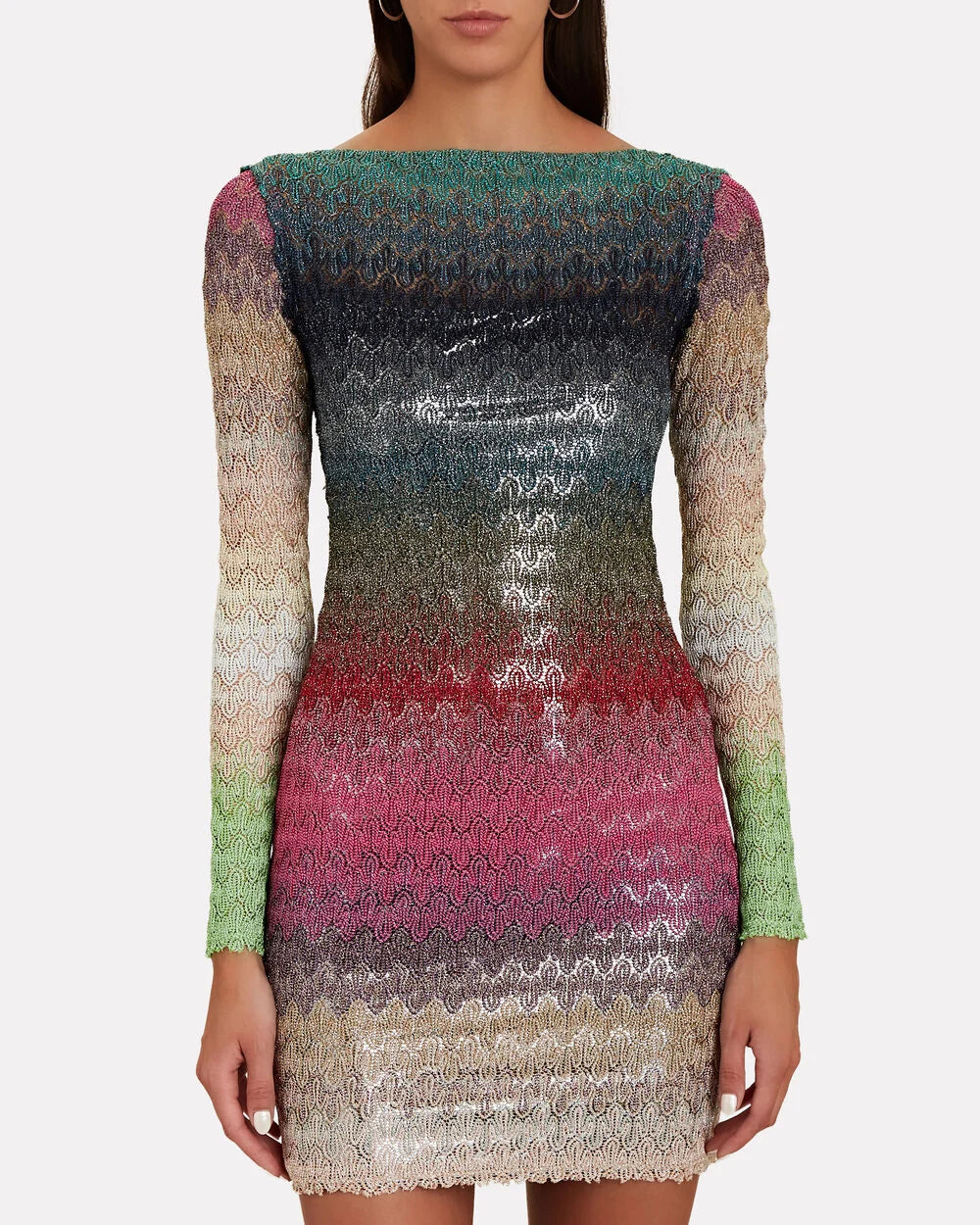 Intermix - Ombre Metallic Crochet Knit Mini Dress -