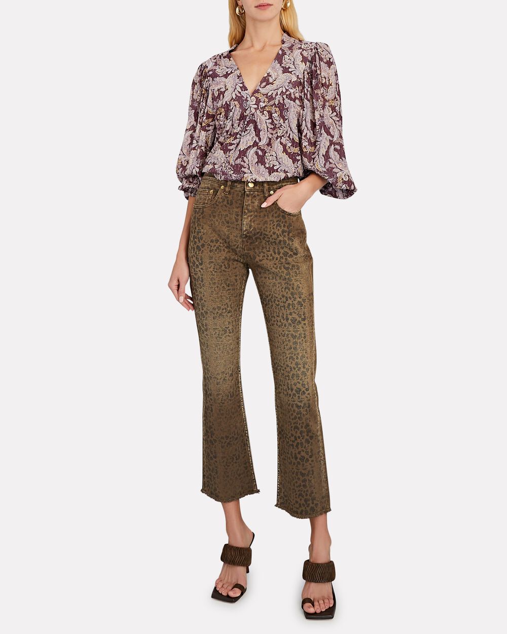 Intermix - Leopard Cropped Flare Jeans -