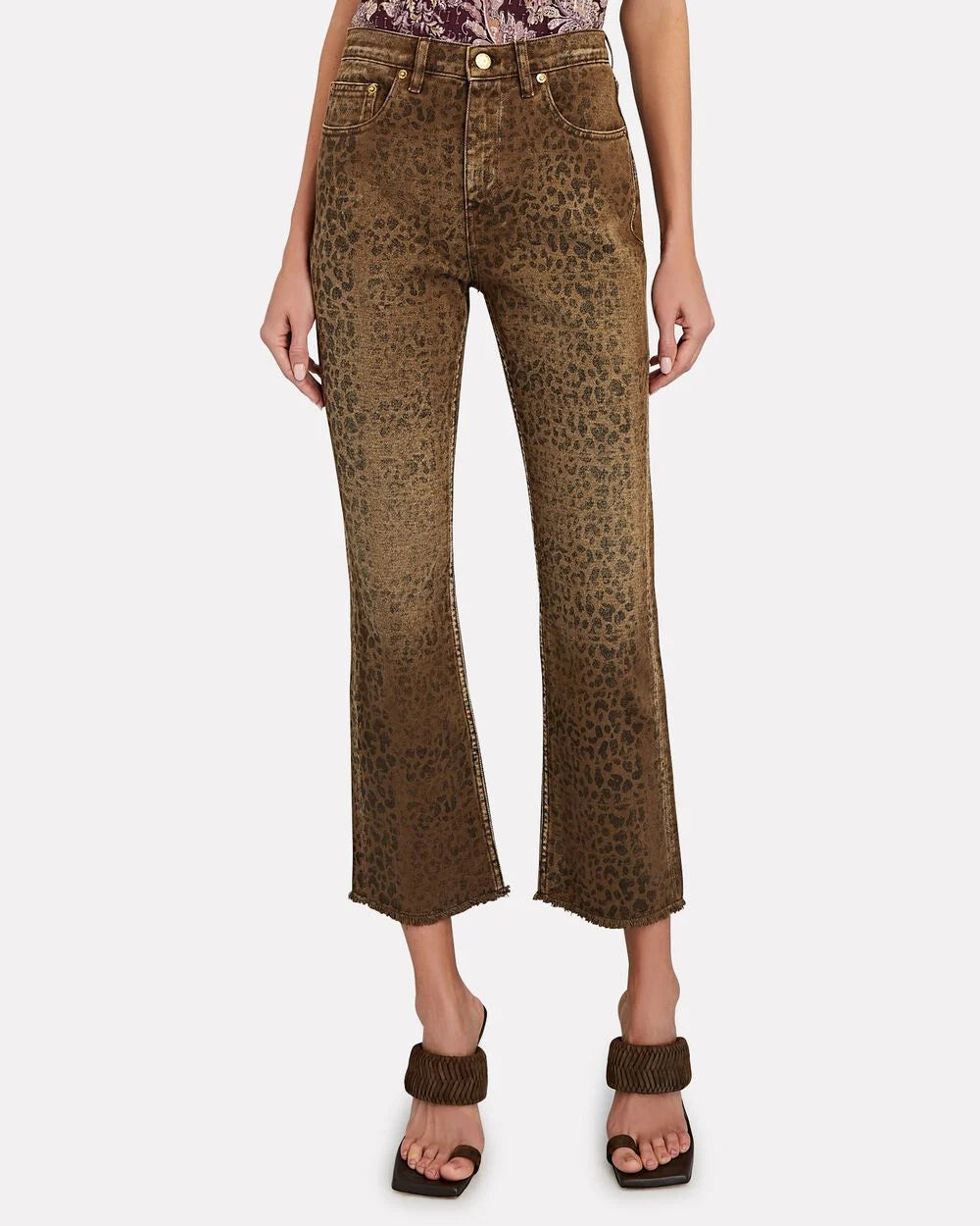 Intermix - Leopard Cropped Flare Jeans -