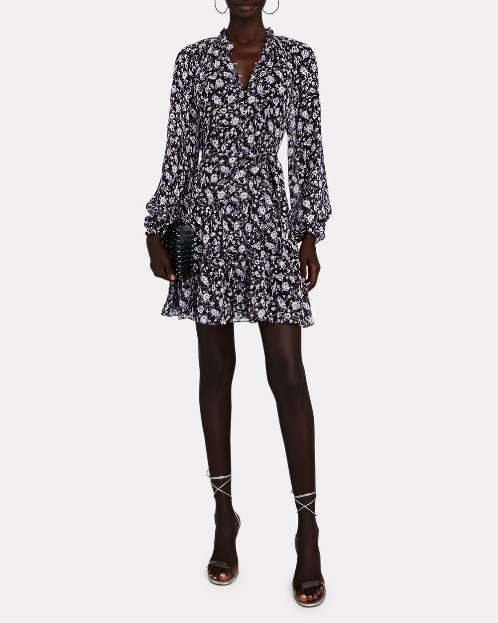 knee length dresses for ladies Sugar Bloom Fit and Flare Belted Mini Dress in Black Floral main image 1