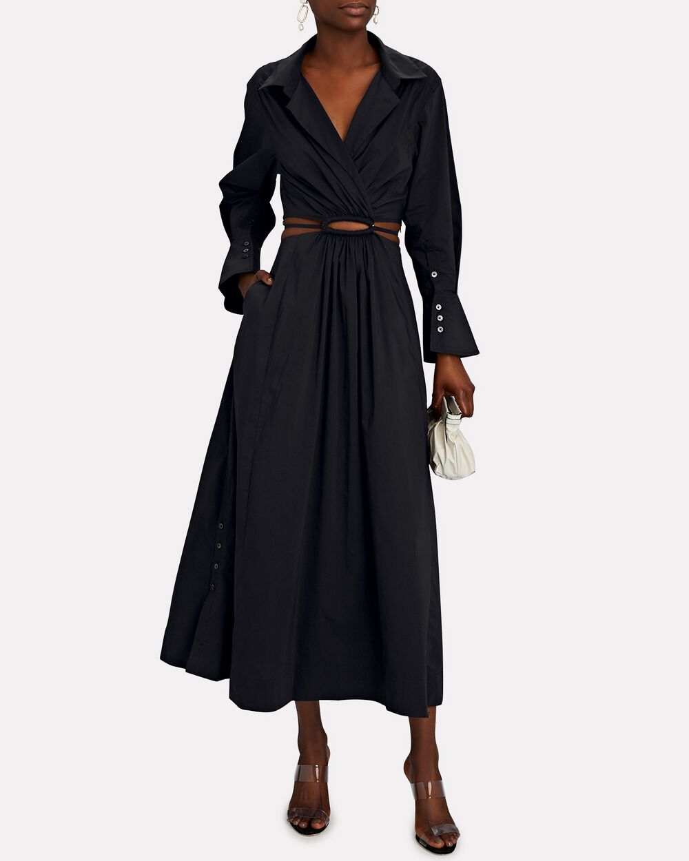 cut out poplin dress Whistles Cut Out Back Poplin Midi Dress Khaki Size 2