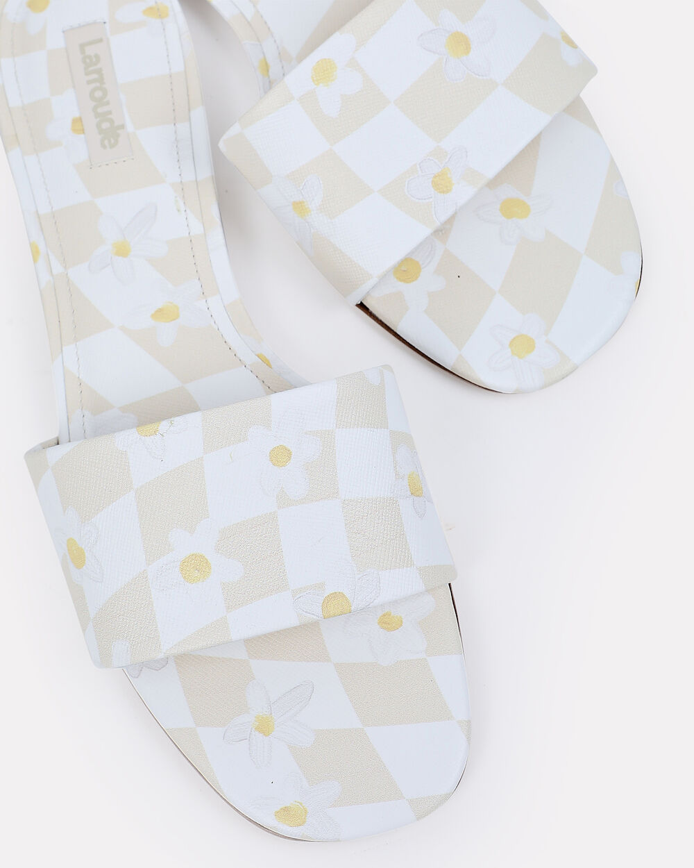 Intermix - Ivy Checker Print Leather Slide Sandals -