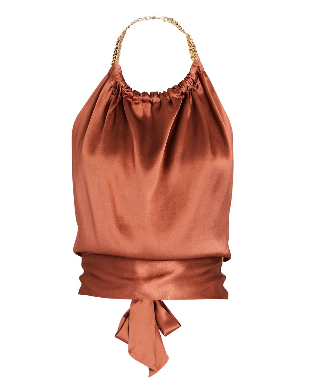 Intermix - Power Chain-Trimmed Silk Halter Top -