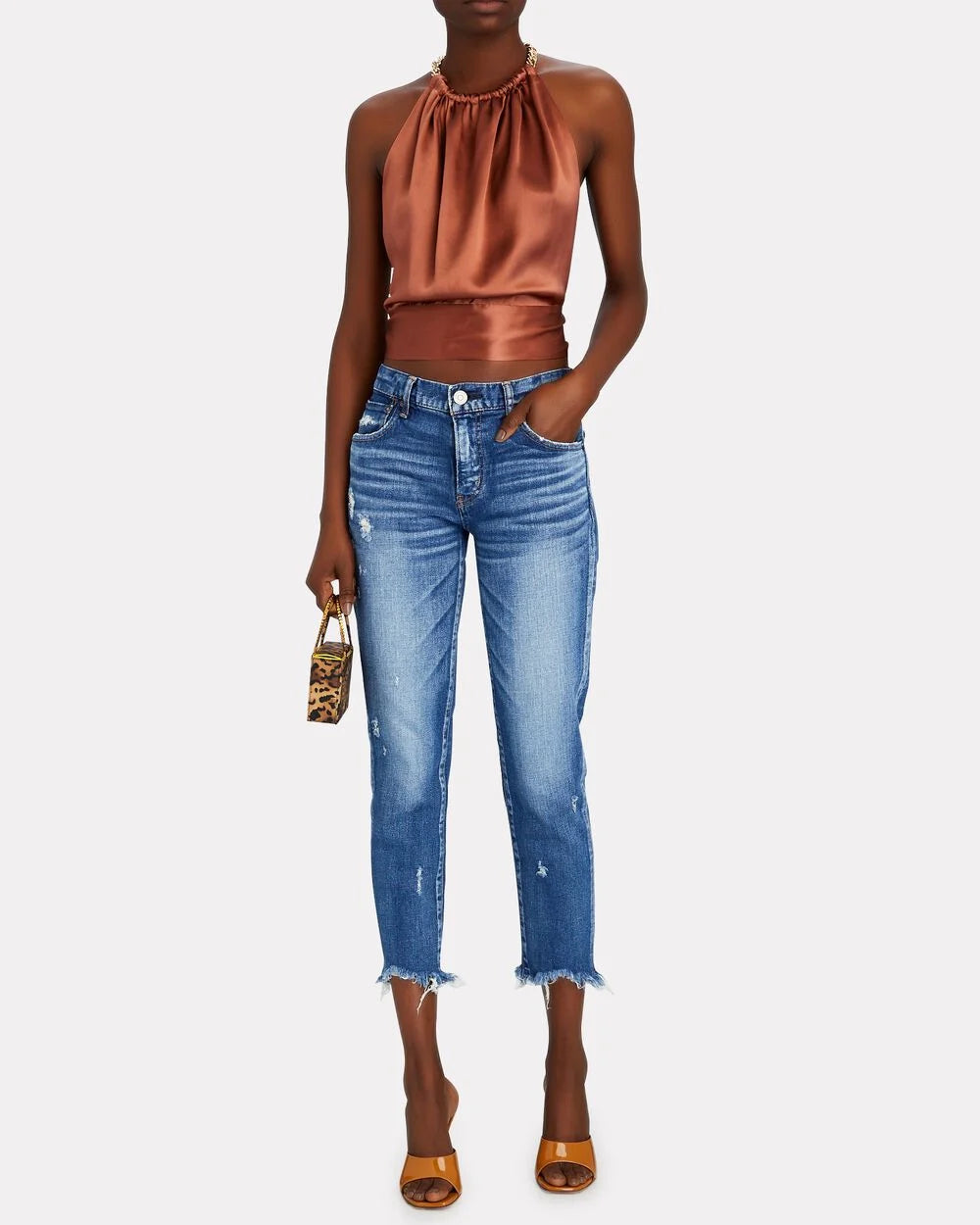 Intermix - Power Chain-Trimmed Silk Halter Top -