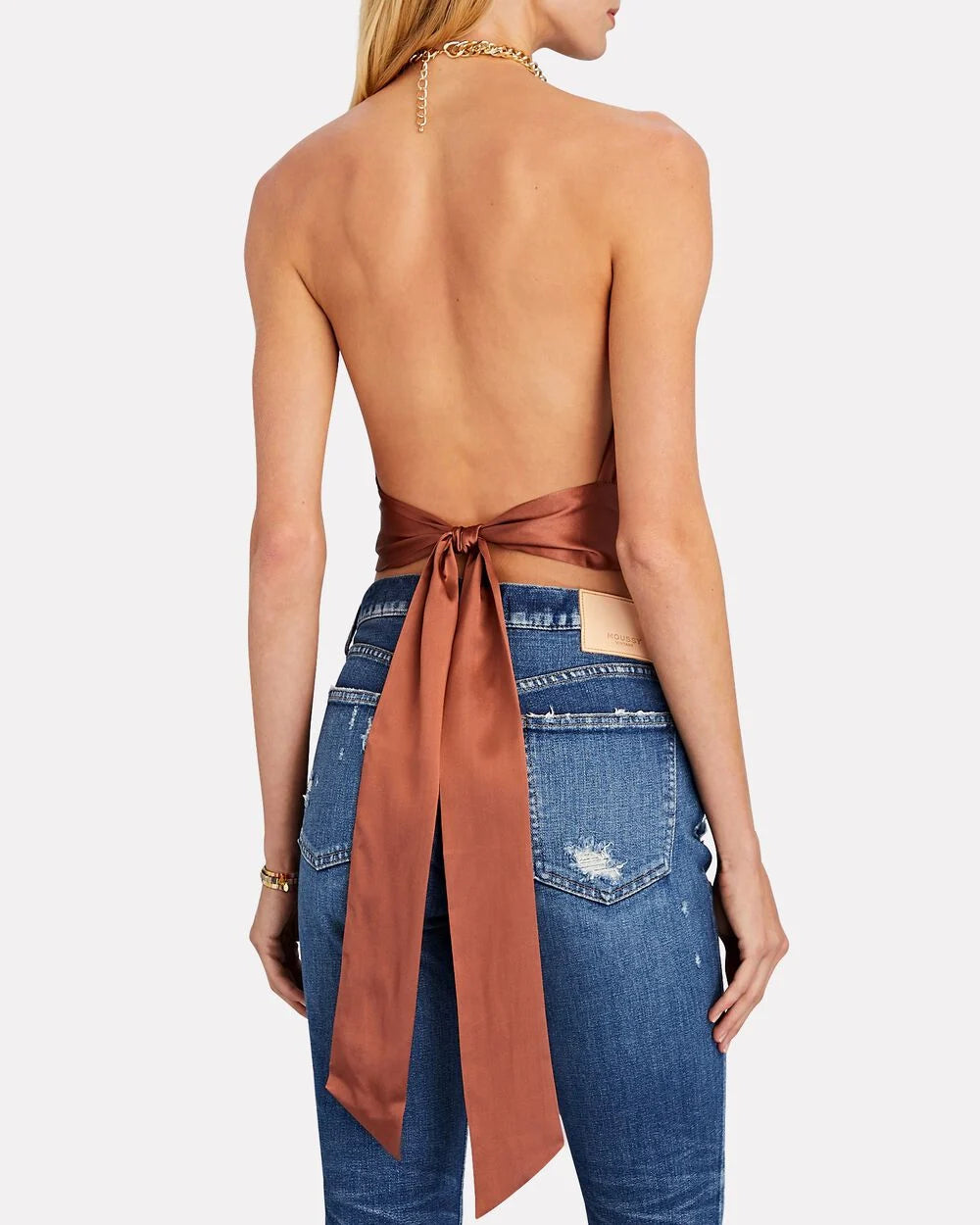 Intermix - Power Chain-Trimmed Silk Halter Top -