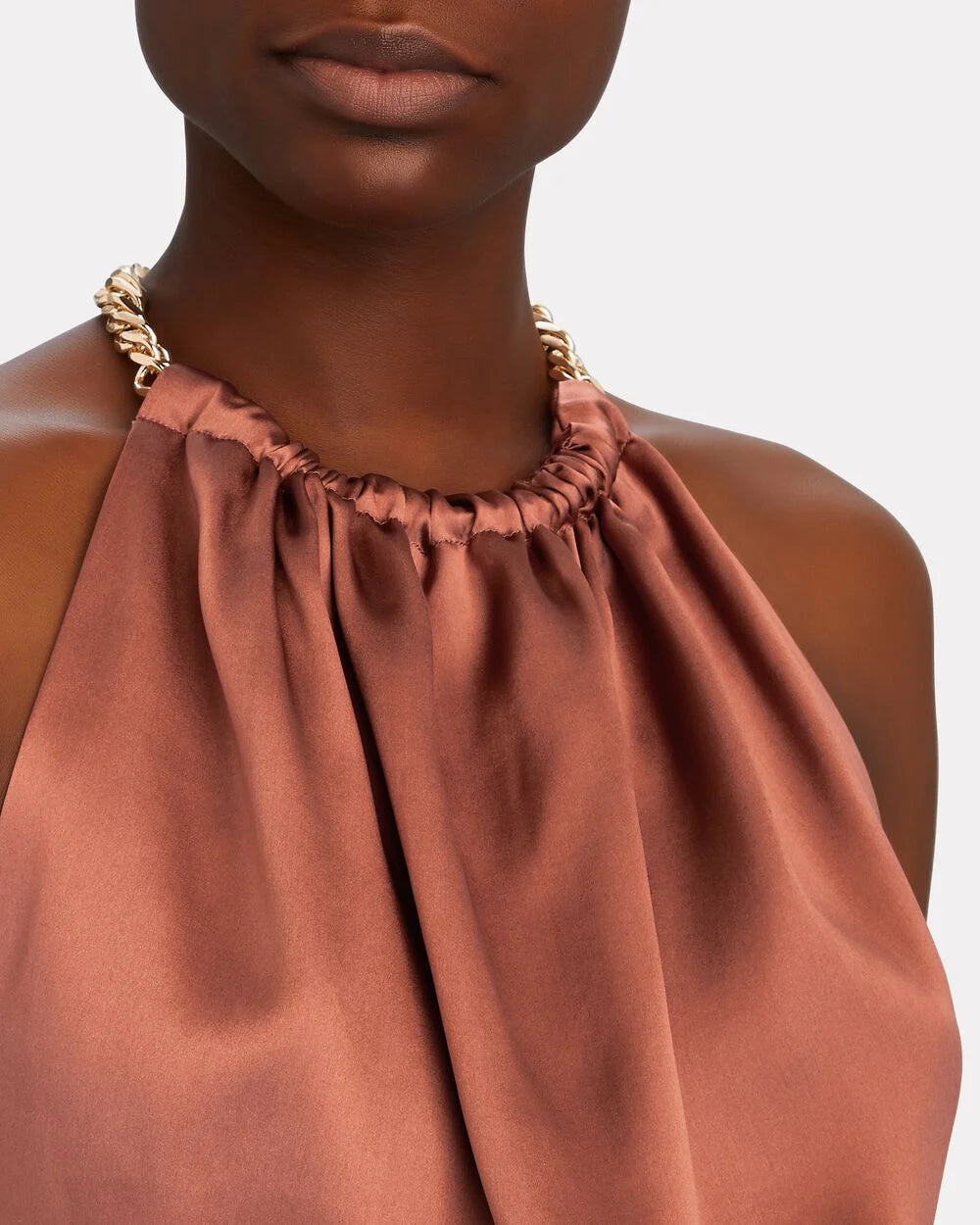 Intermix - Power Chain-Trimmed Silk Halter Top -