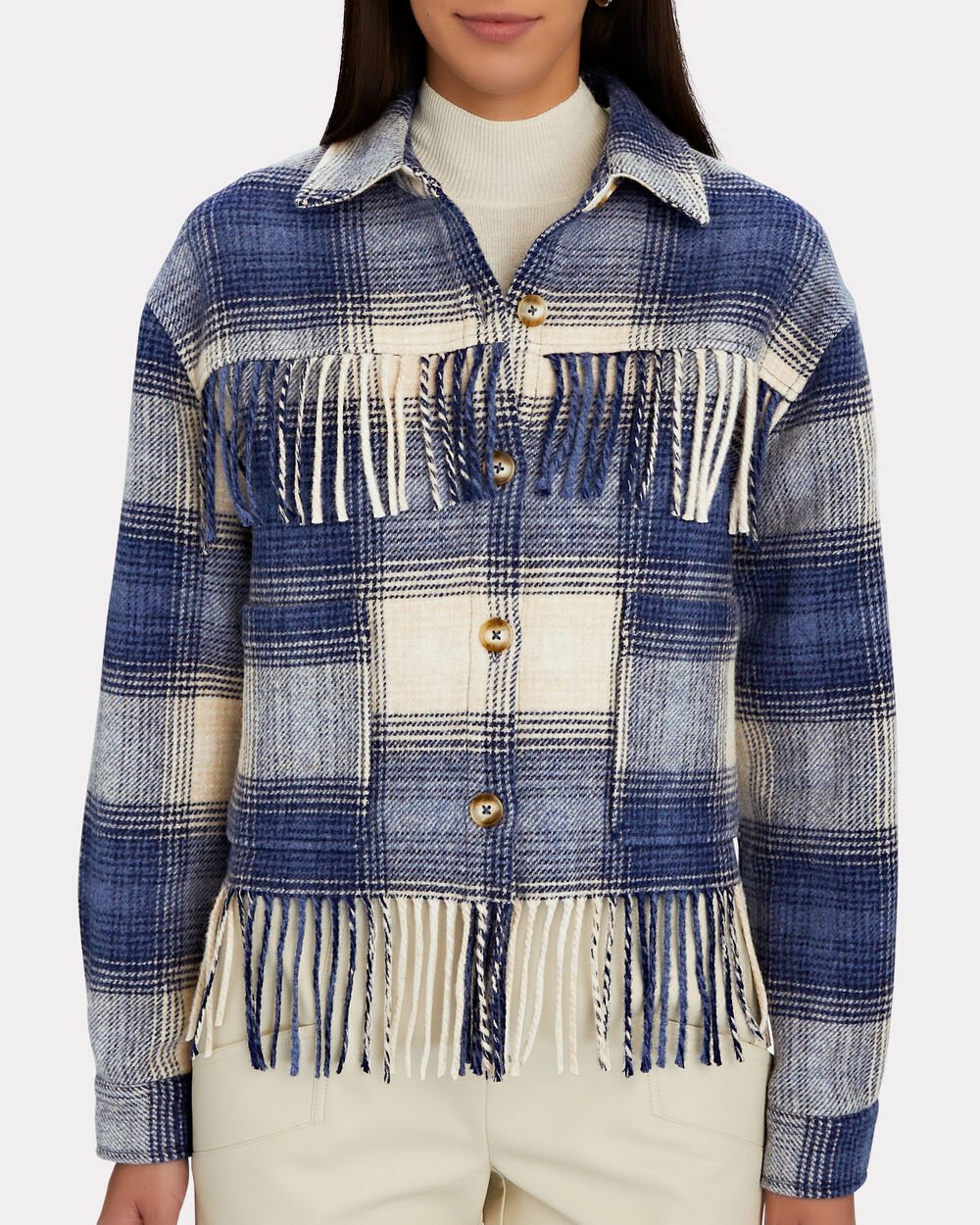 Intermix - Demi Fringed Plaid Wool-Blend Jacket -