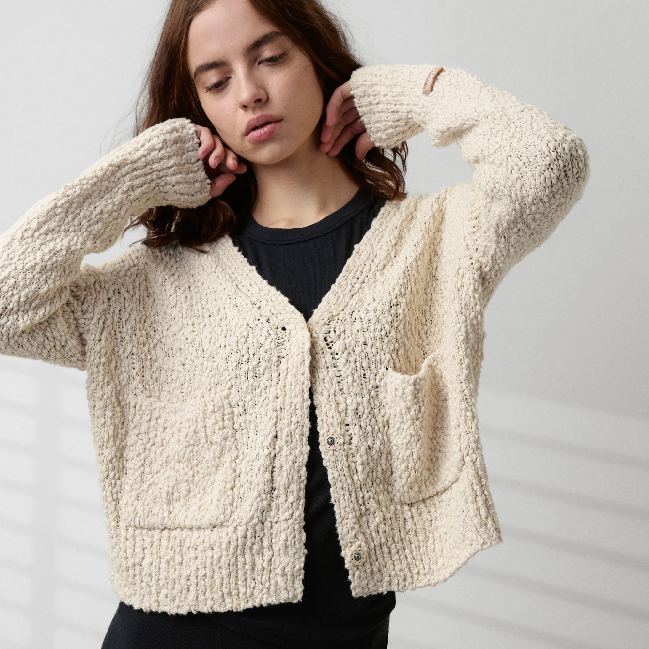 Intermix - Textured Cotton Snap Front Cardigan -