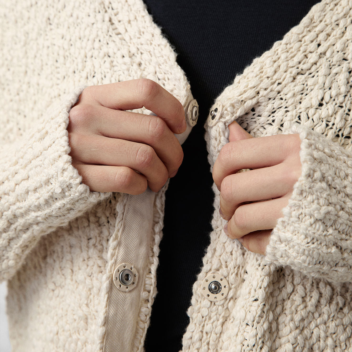 Intermix - Textured Cotton Snap Front Cardigan -