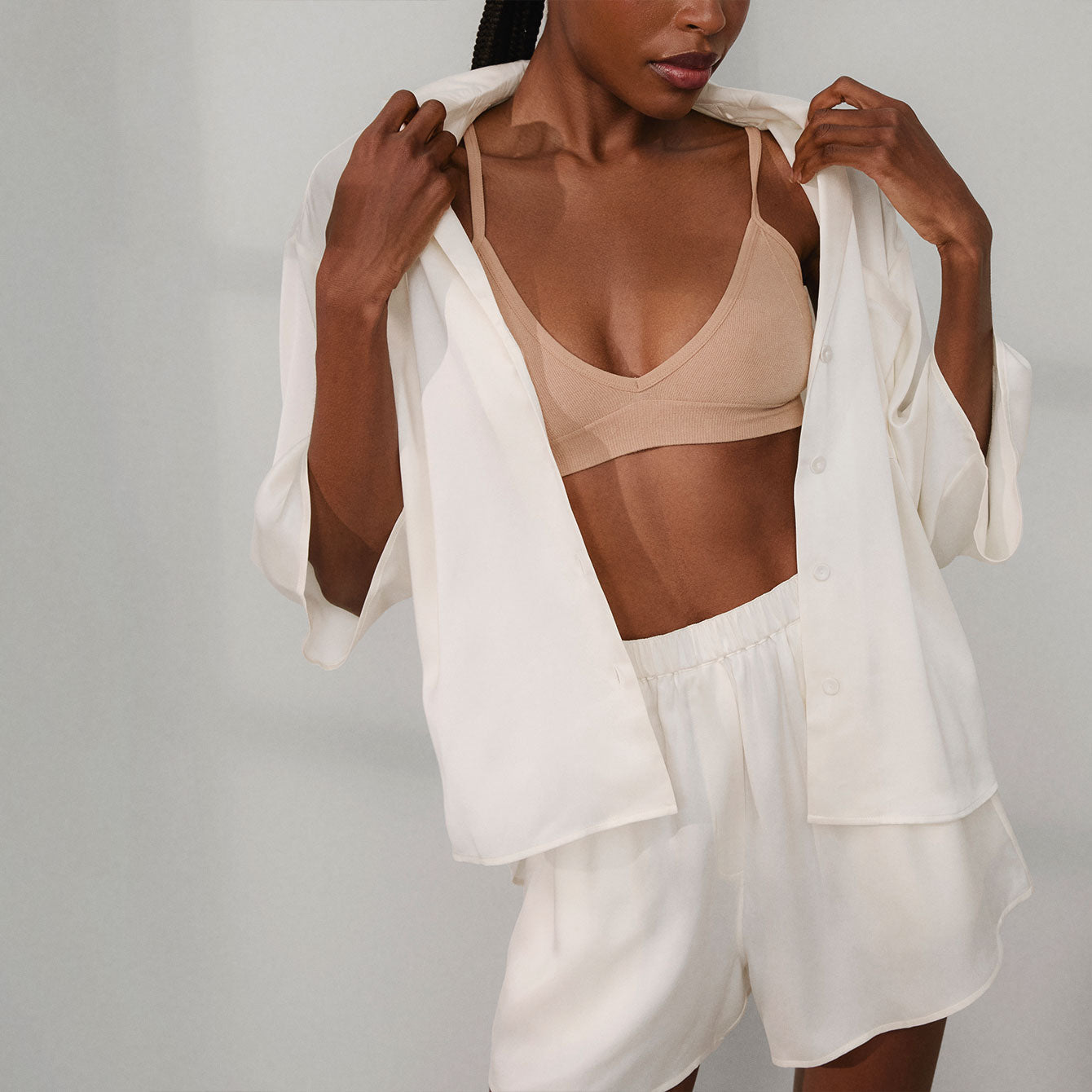 Intermix - Washable Silk Relaxed Button Up Short Set -
