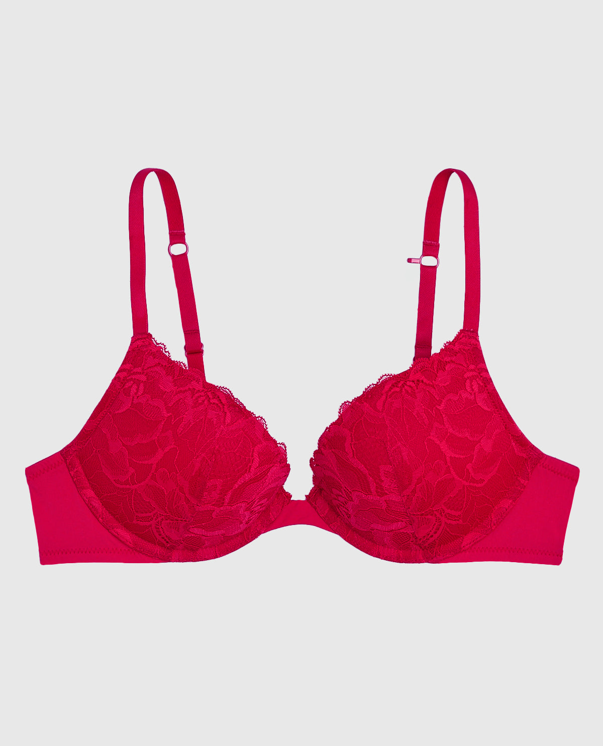 Intermix - Push Up Plunge Bra with Lace in Cosmo Red - 
