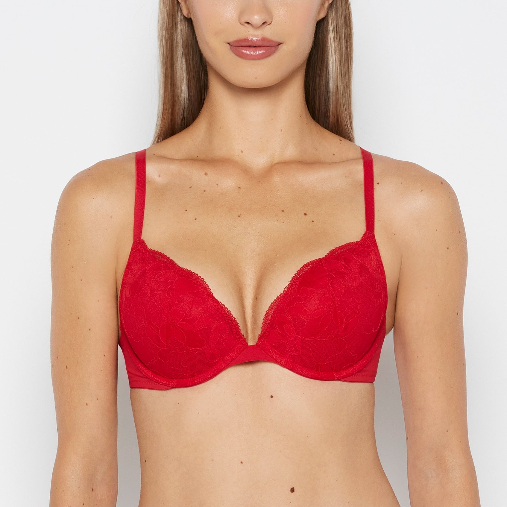 Intermix - Charmed Push Up Plunge Lace Cup Bra in Crimson - 