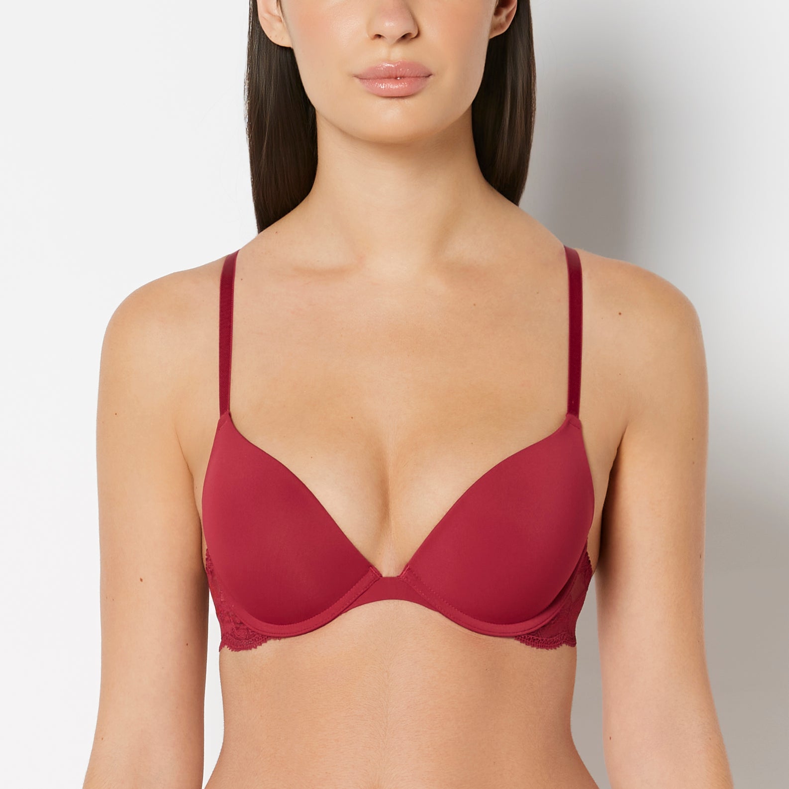 Intermix - Smooth Push Up Plunge Bra With Charmed Lace Wing in Plum Rose - 