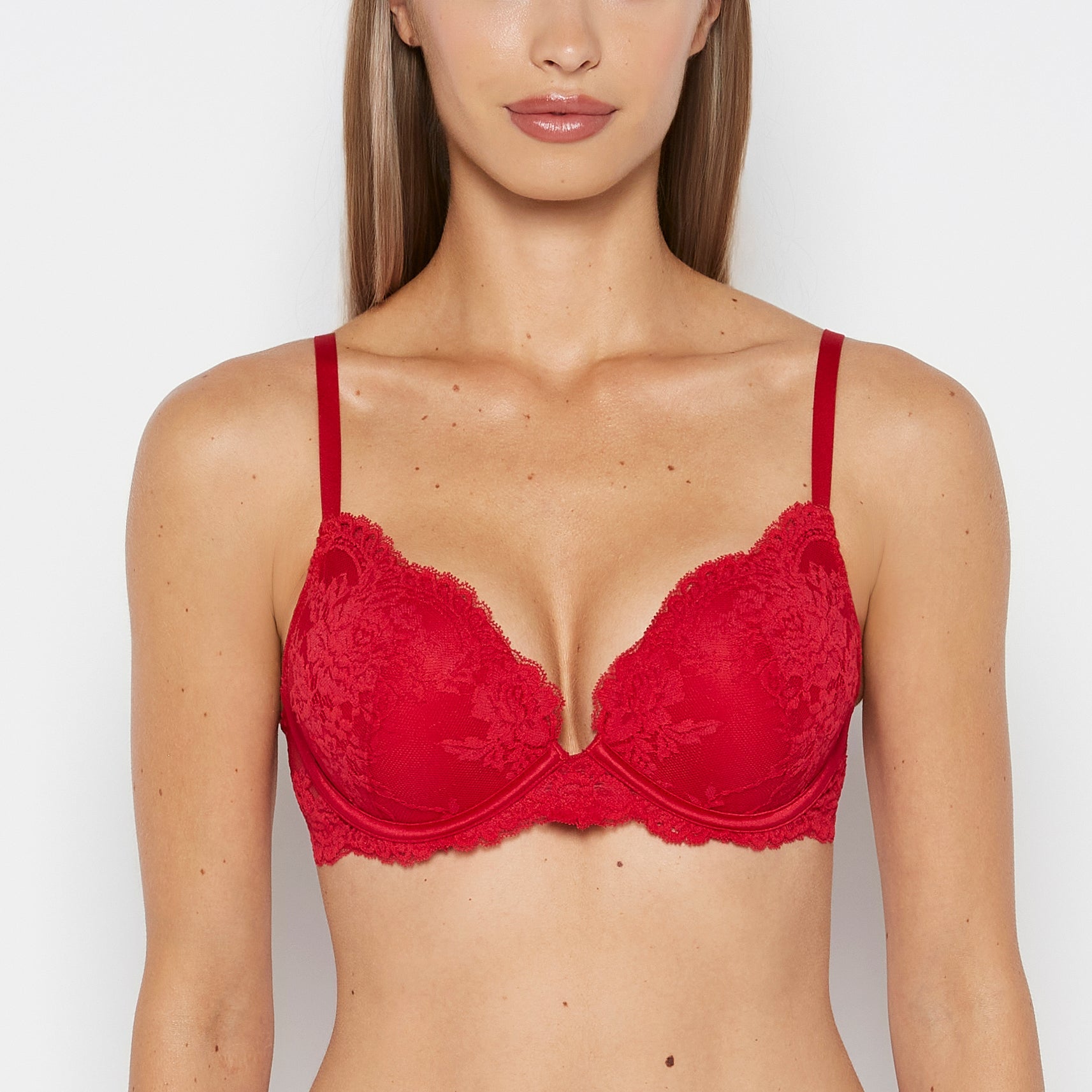 Intermix - Plunge Opulent Lace Bra with Lace Cradle in Crimson - 