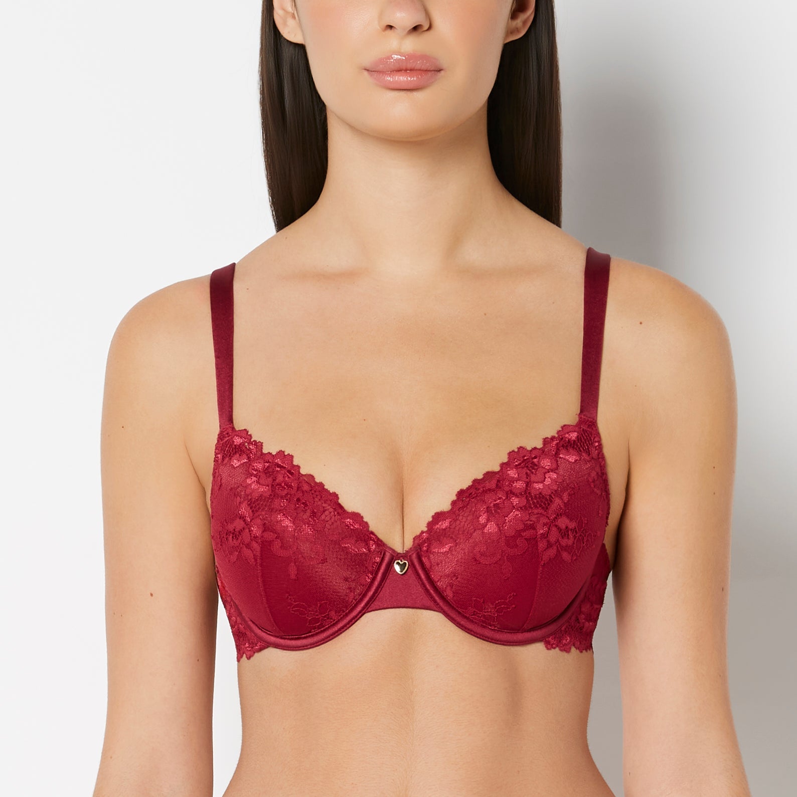 Intermix - Full Coverage Lightly Lined Bra With Romantic Lace in Plum Rose - 