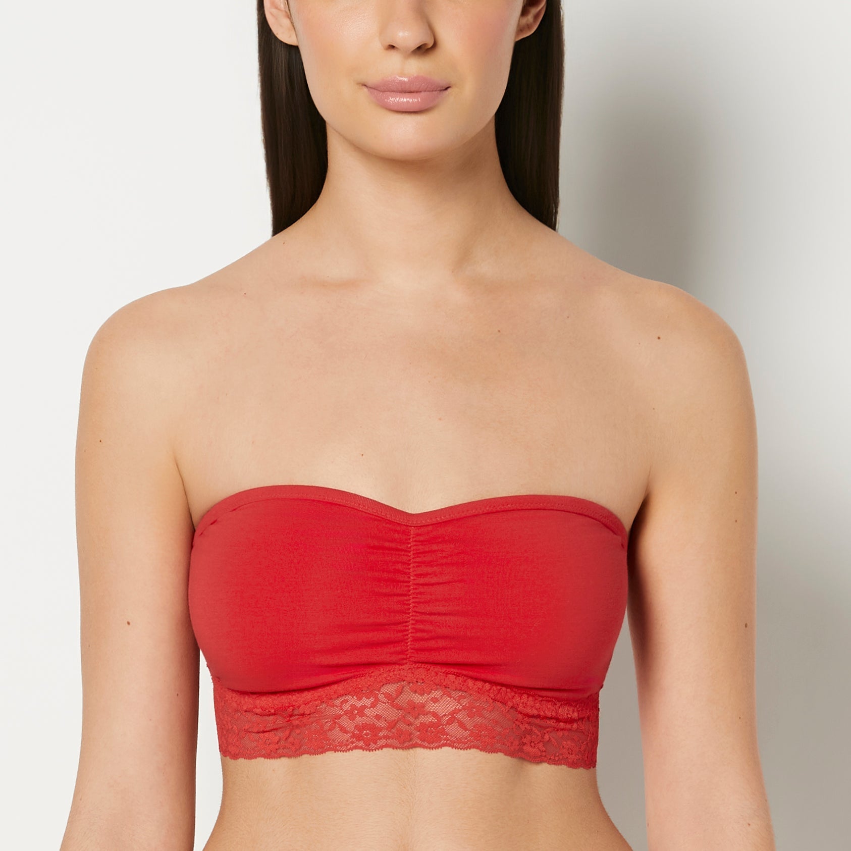 Intermix - Unlined Bandeau Bralette with Essential Lace Trim in Chili Red - 