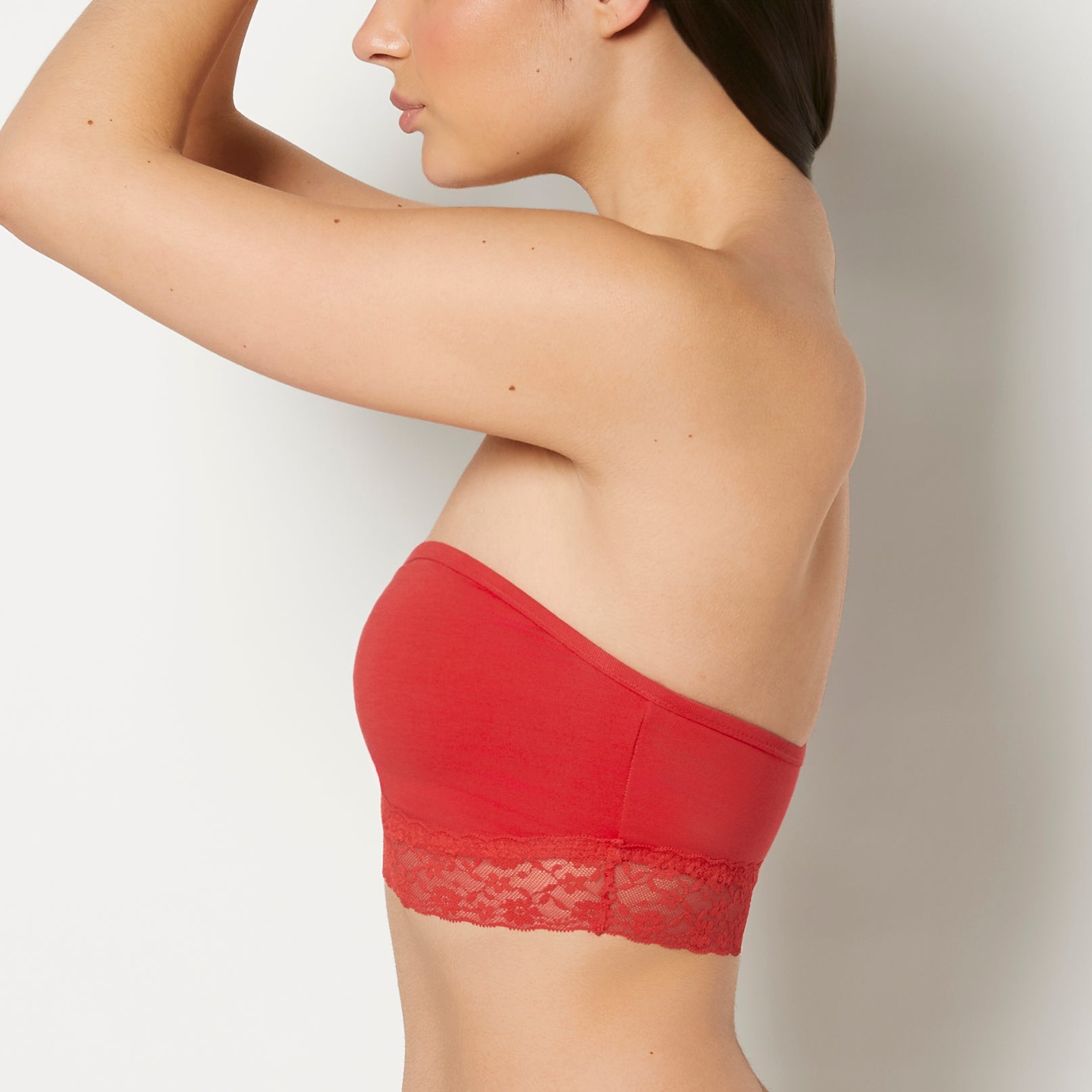 Intermix - Unlined Bandeau Bralette with Essential Lace Trim in Chili Red - 
