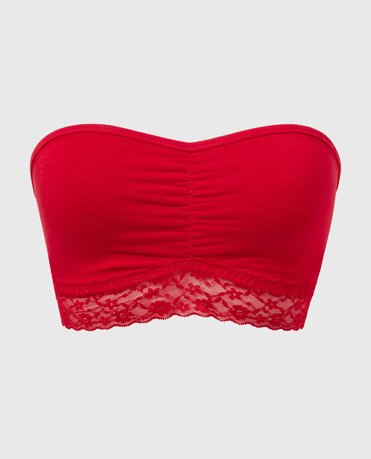 Intermix - Unlined Bandeau Bralette with Essential Lace Trim in Chili Red - 
