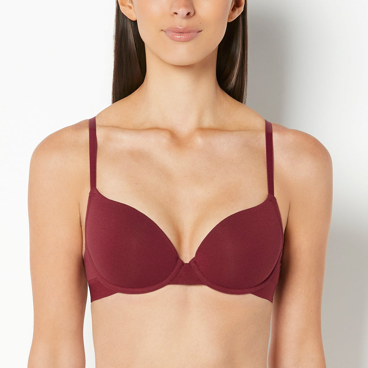 Intermix - Lightly Lined Demi Bra with Logo Band in Cabernet - 