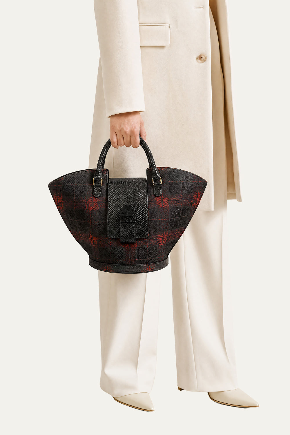Intermix - Abanico Large in Red Tartan/Black Leather - 