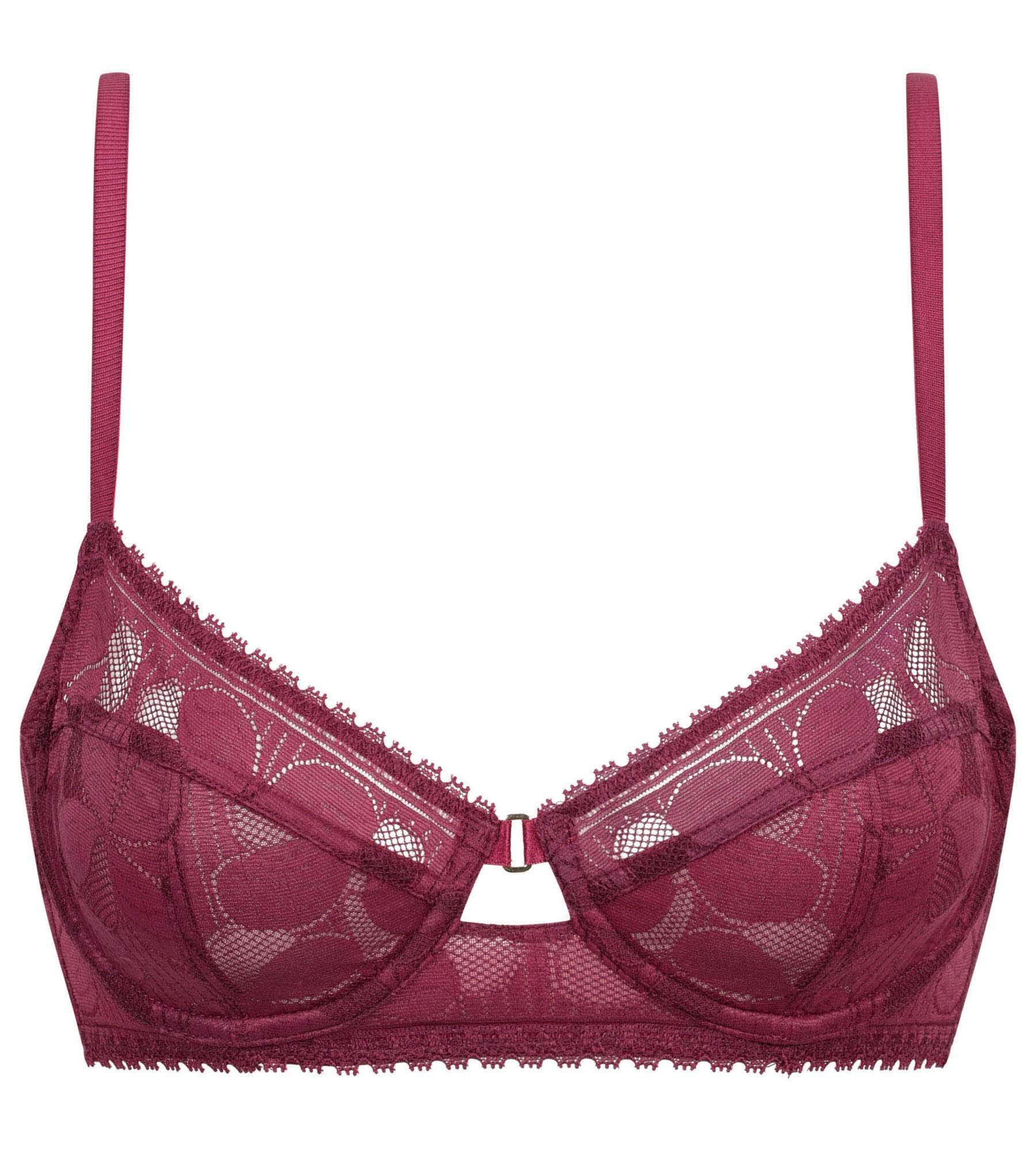 Intermix - Lace Art Flowers Underwired Push-Up Bra in Beaujolais - 