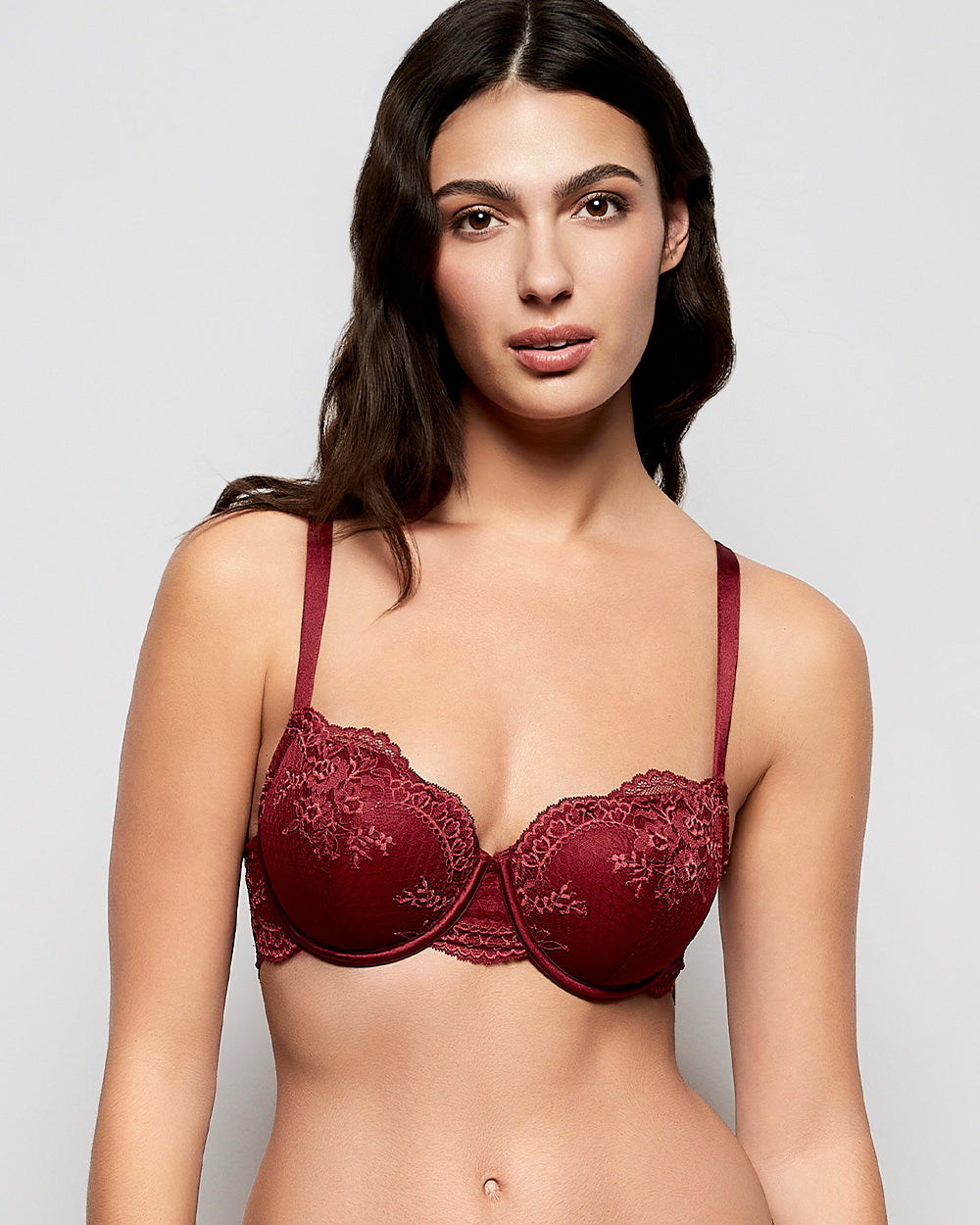 Intermix - Allover Lace Lightly Lined Balconette Bra in Opulent Red - 