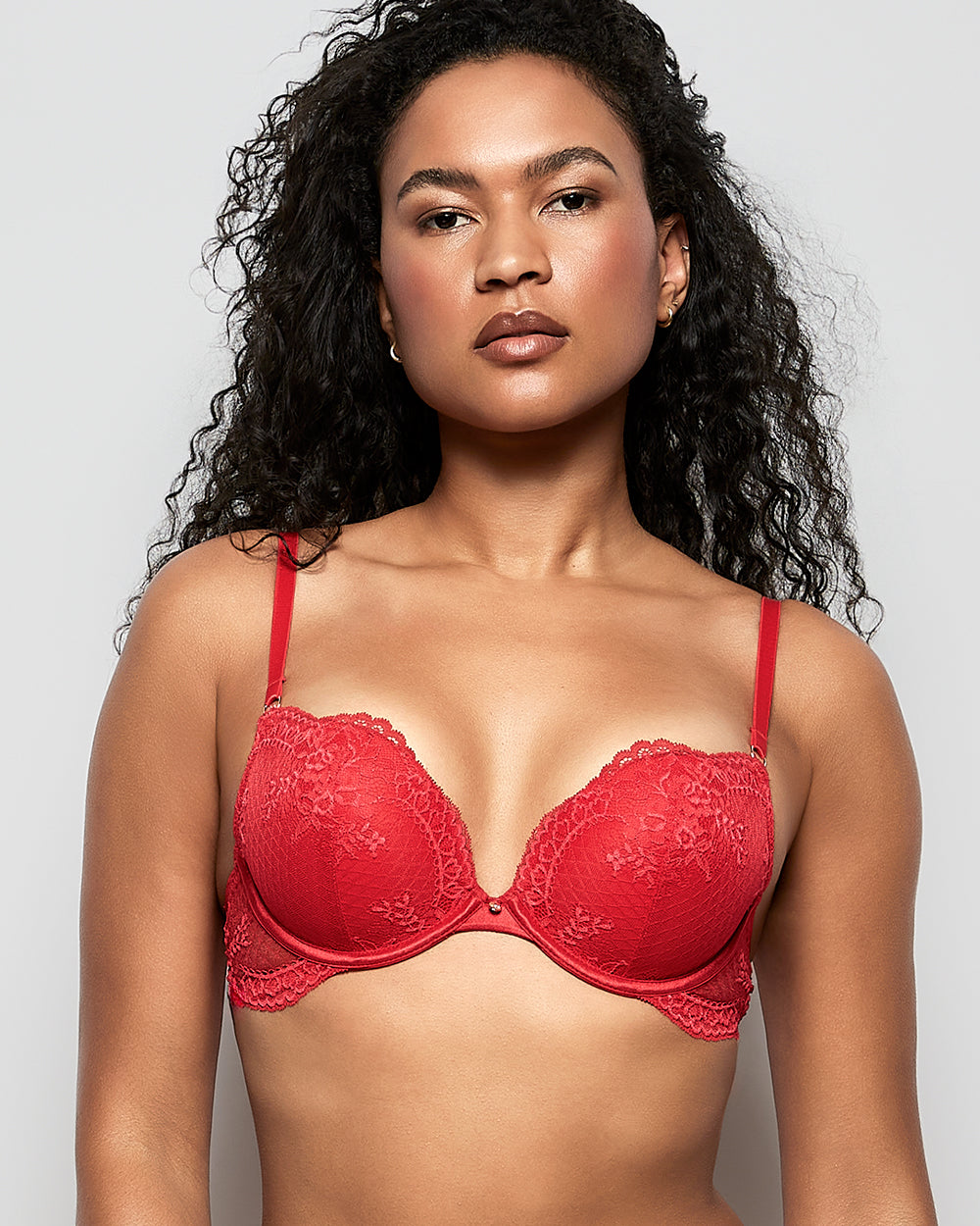 Intermix - Allover Lace Push Up Bra in Cosmo Red - 