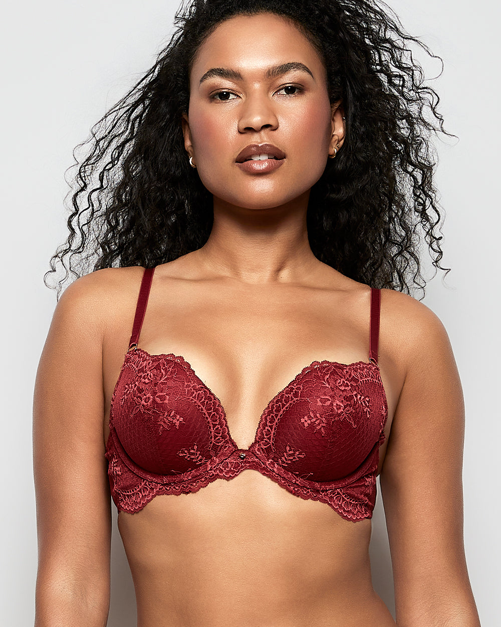 Intermix - Push Up Bra with Lace Overlay in Opulent Red - 