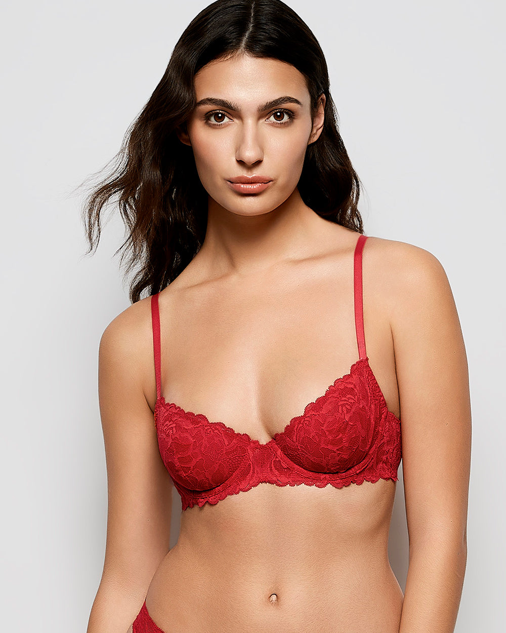 Intermix - Unlined Demi Bra with Allover Lace in Cosmo Red - 