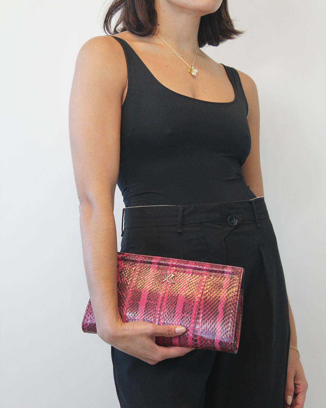 Intermix - Ivy Clutch in Fuchsia and Terracotta Water Snake - 
