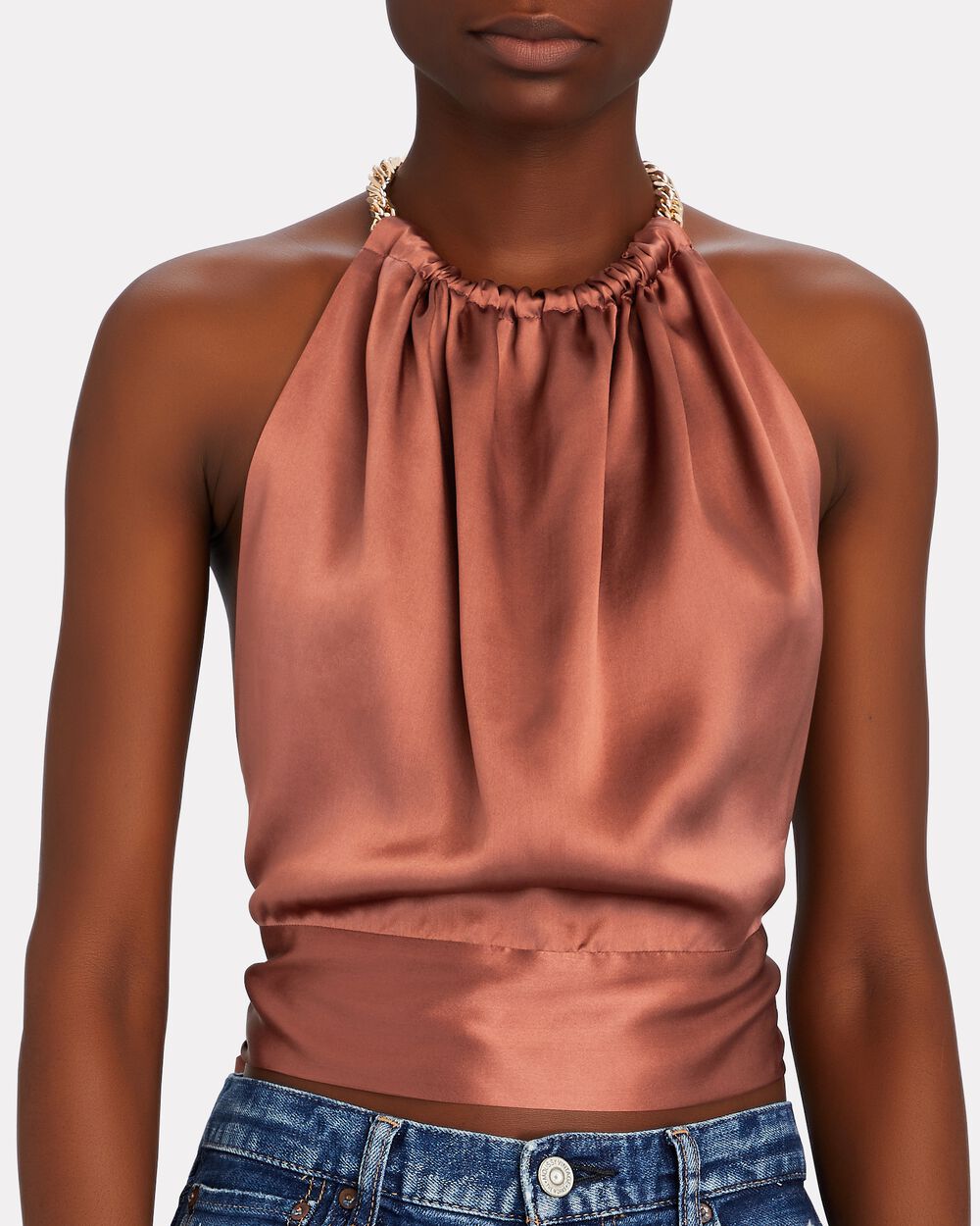 Intermix - Power Chain-Trimmed Silk Halter Top - 