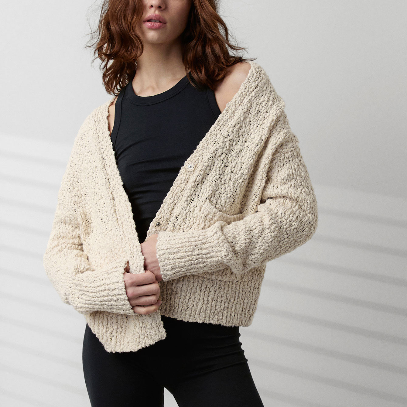 Intermix - Textured Cotton Snap Front Cardigan - 