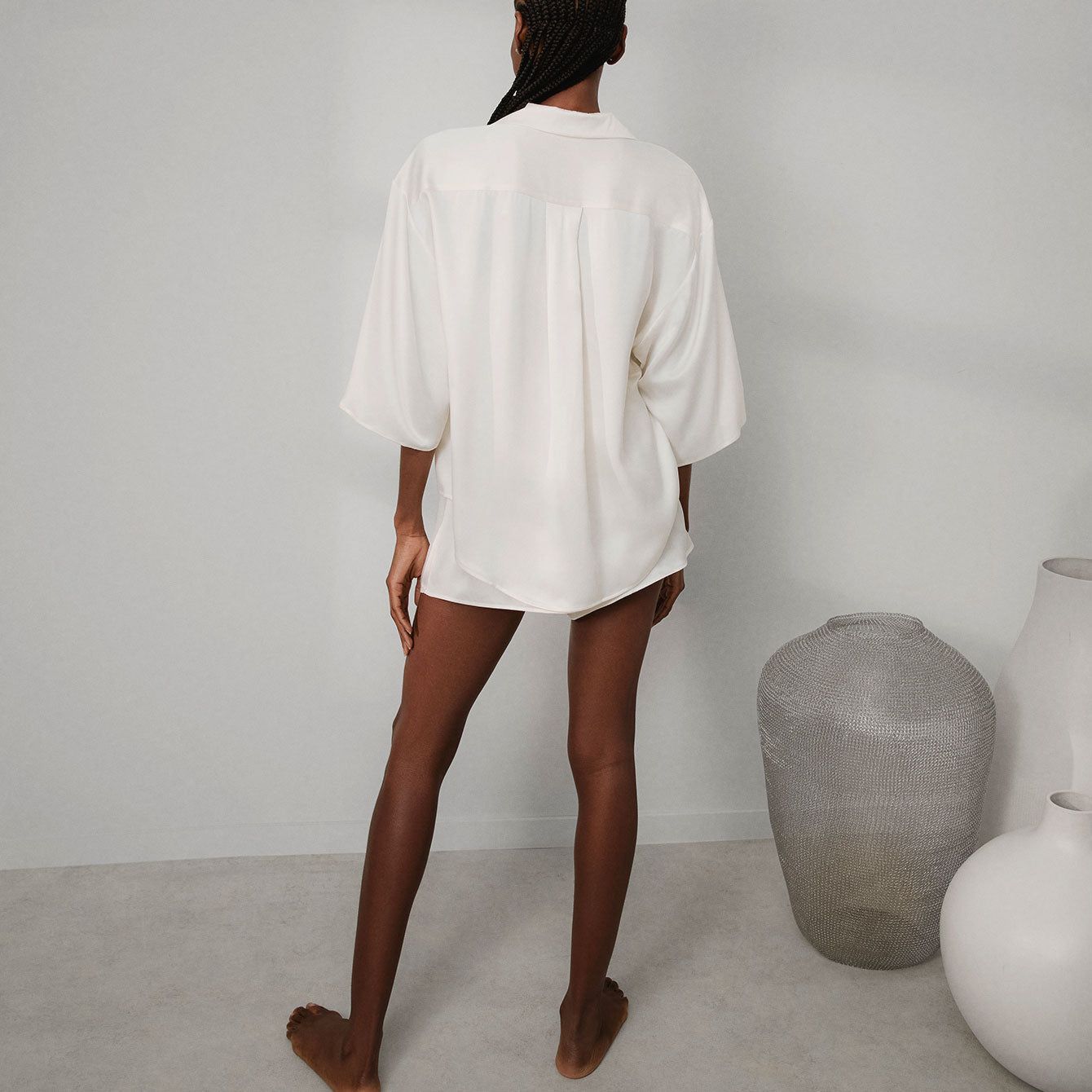 Intermix - Washable Silk Relaxed Button Up Short Set - 