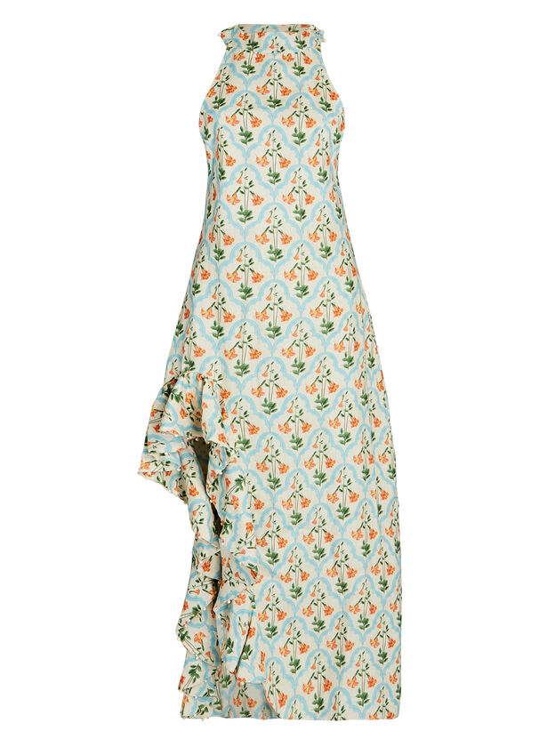 Gerbera Ruffled Printed Linen Maxi Dress