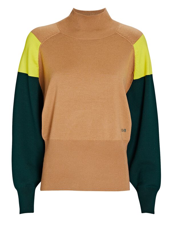 Color Block Wool-Blend Turtleneck Sweater