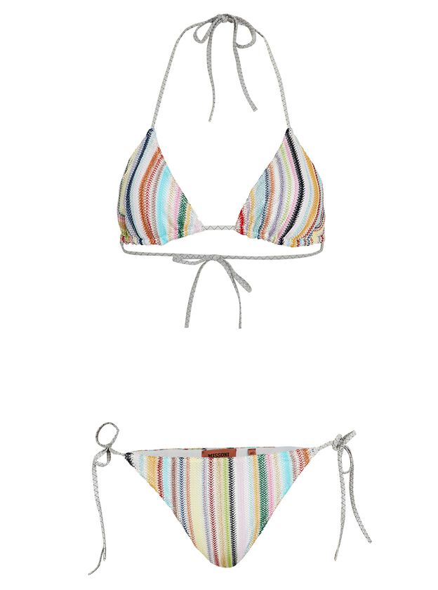 Striped Knit Triangle Bikini Set
